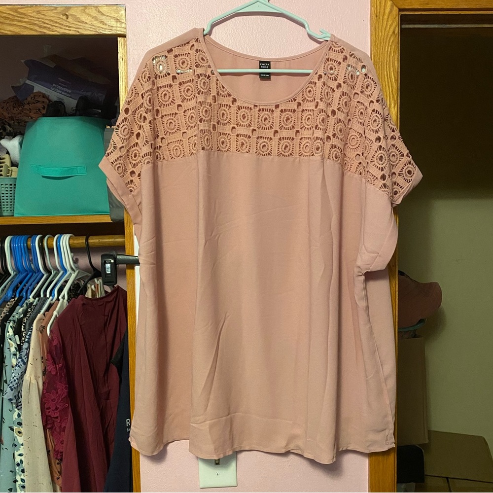 Dusty Pink Lace Short Sleeve Blouse Top 4xl